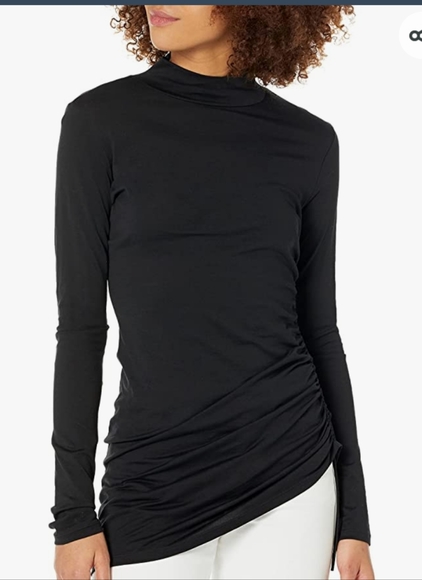 Theory Tops - Theory Ruched Mock Neck Black Apex Tee Pure Women's Sz Large PIMA COTTON NWT$115